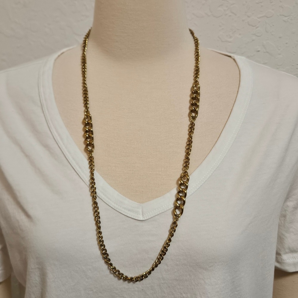 Ann Taylor Gold Tone Chain Necklace Long‎ Minimalist Statement Jewelry NWT